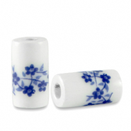 Keramiek kraal tubes White-Delft blue
