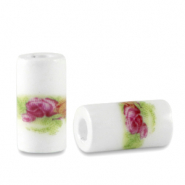 Keramiek kraal tubes White-green