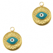 Bedels van Stainless steel Roestvrij staal (RVS) eye of providence enamel Gold-turquoise