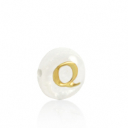 Schelp kralen letter Q Gold-white (natuurlijke kleur)