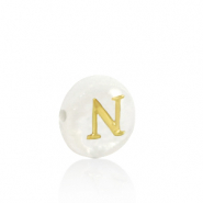 Schelp kralen letter N Gold-white (natuurlijke kleur)