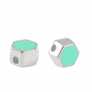 Metaal kralen DQ hexagon Antiek zilver-veraman blue (nikkelvrij)
