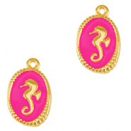 Metaal bedels DQ seahorse Goud-neon fuchsia pink (nikkelvrij)