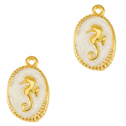 Metaal bedels DQ seahorse Goud-pearl white (nikkelvrij)