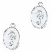 Metaal bedels DQ seahorse Antiek zilver-pearl white (nikkelvrij)