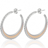 Oorbellen van Stainless steel Roestvrij staal (RVS) creolen 30mm Silver-vintage pink