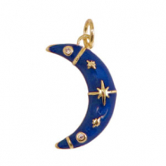 TQ metaal brass bedels moon enamel Gold-blue