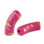 Kralen van acryl tube matt Fuchsia pink-gold