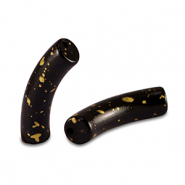 Kralen van acryl tube shiny Black-gold