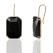 Crystal Glass oorbellen / oorstekers rectangle Black-gold