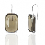 Crystal Glass oorbellen / oorstekers rectangle Brown-silver