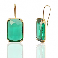 Crystal Glass oorbellen / oorstekers rectangle Green-gold