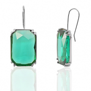 Crystal Glass oorbellen / oorstekers rectangle Green-silver