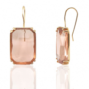 Crystal Glass oorbellen / oorstekers rectangle Peach-gold