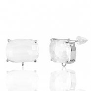 Crystal Glass oorbellen / oorstekers met oogje rectangle Crystal-silver