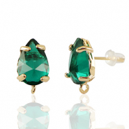 Crystal Glass oorbellen / oorstekers met oogje drop Green-gold