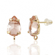 Crystal Glass oorbellen / oorstekers met oogje drop Peach-gold