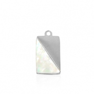Bedels van Stainless steel Roestvrij staal (RVS) shell rectangle Silver-white (natuurlijke kleur)