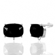 Crystal Glass oorbellen / oorstekers met oogje rectangle Black-silver