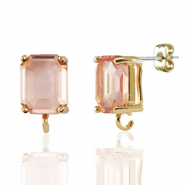 Crystal Glass oorbellen / oorstekers met oogje rectangle Peach-gold