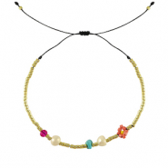 Hippe armbanden mixed beads Pink-blue-gold