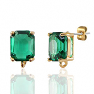 Crystal Glass oorbellen / oorstekers met oogje rectangle Green-gold