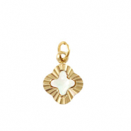 Bedels van Stainless steel Roestvrij staal (RVS) shell clover Gold-white (natuurlijke kleur)