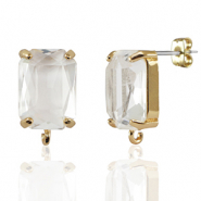 Crystal Glass oorbellen / oorstekers met oogje rectangle Crystal-gold