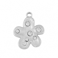 Roestvrij stalen (RVS) Stainless steel bedel flower Silver / Crystal