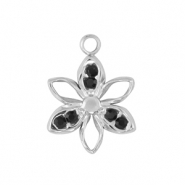 Roestvrij stalen (RVS) Stainless steel bedel flower Silver / Black