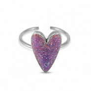 Ringen van Stainless steel Roestvrij staal (RVS) enamel heart glitter Purple-silver