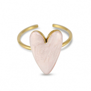 Ringen van Stainless steel Roestvrij staal (RVS) enamel heart Pearl light pink-gold