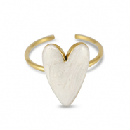 Ringen van Stainless steel Roestvrij staal (RVS) enamel heart Pearl white-gold