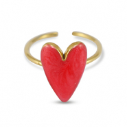 Ringen van Stainless steel Roestvrij staal (RVS) enamel heart Pearl red-gold