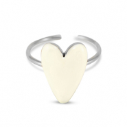 Ringen van Stainless steel Roestvrij staal (RVS) enamel heart Ivory white-silver