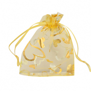 Organza sieradenzakje 9x12cm heart Yellow-gold