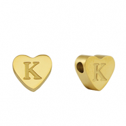Kralen van stainless steel Roestvrij staal (RVS) hart letter K Gold