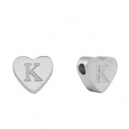 Kralen van stainless steel Roestvrij staal (RVS) hart letter K Silver