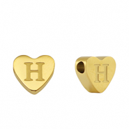 Kralen van stainless steel Roestvrij staal (RVS) hart letter H Gold
