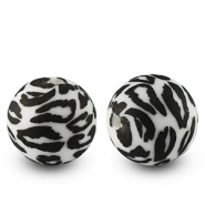 Siliconen kralen 15mm rond leopard Black-White