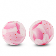 Siliconen kralen 15mm rond flower Pink