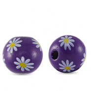 Houten kralen rond 16mm flower Purple