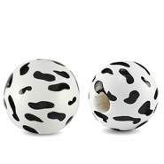 Houten kralen rond 16mm cow White-black