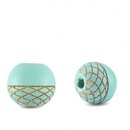Houten kralen rond 10mm pattern Turquoise