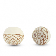 Houten kralen rond 10mm pattern Creme