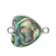 Zoetwater parels tussenstuk heart Silver-ocean green