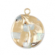 Zoetwater parels bedel round Gold-Natural white