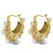 Oorbellen van Stainless steel Roestvrij staal (RVS) oorstekers imitation pearls Gold