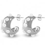 Oorbellen van Stainless steel Roestvrij staal (RVS) oorstekers imitation pearls Silver