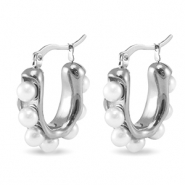 Oorbellen van Stainless steel Roestvrij staal (RVS) oorstekers imitation pearls Silver